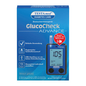 Testamed GlucoCheck Advance Blutzuckermessgerät mg/dl mmol/l
