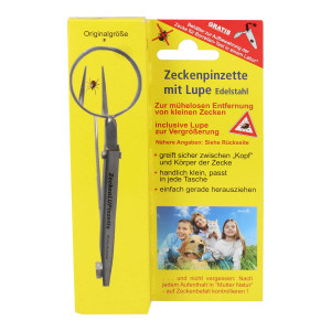 Zeckenpinzette Chirurgenstahl mit Lupe