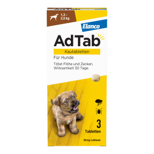 AdTab Kautabletten für Hunde von 1,3 bis 2,5 kg