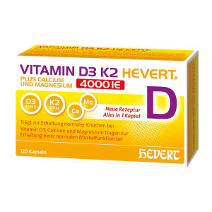 Vitamin D3K2 Hevert+Calcium und Magnesium 4000 IE Kapseln