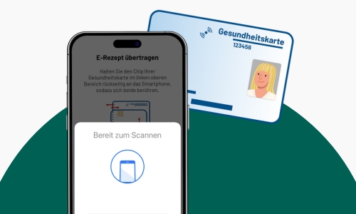 Ein Handy welches eine Gesundheitskarte scannt.