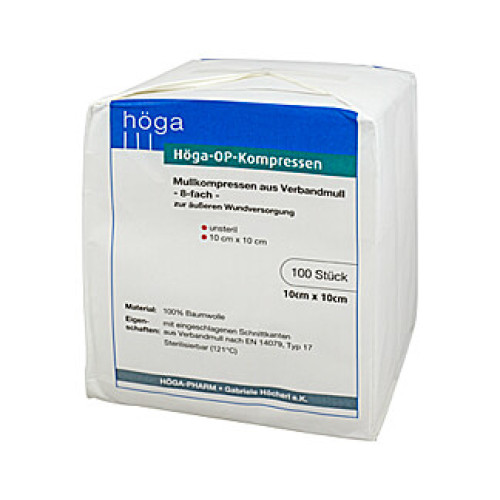 Höga OP Kompressen 10 x 10 cm Unsteril 8 fach